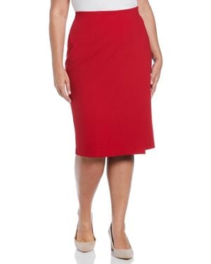 Rafaella Plus Size Ponte Asymmetrical Wrap Skirt - Red