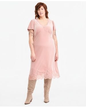 And Now This Plus Size V-neck Short-sleeve Lace-trim Midi Slip Dress - Pink