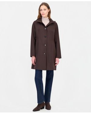 Calvin Klein Hooded Button-front Knit Collar Coat - Brown