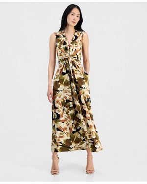 Anne Klein Twist-front Sleeveless Maxi Dress - Metallic