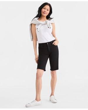 Style & Co. Mid-rise Raw-edge Bermuda Jean Shorts - Black