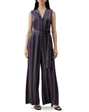 LILYSILK Silk Charmeuse Striped Jumpsuit - Blue