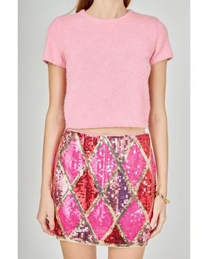 Endless Rose Fuzzy Short Sleeve Top - Pink