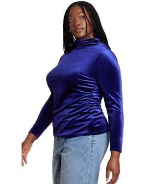 Eloquii Plus Size Velvet Mockneck Top - Blue