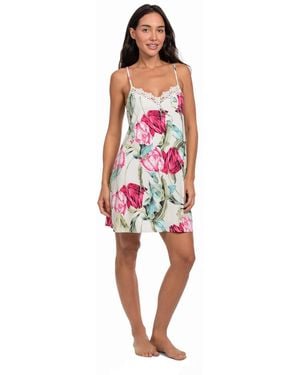 Linea Donatella Tulip Garden Print Knit Chemise - Red