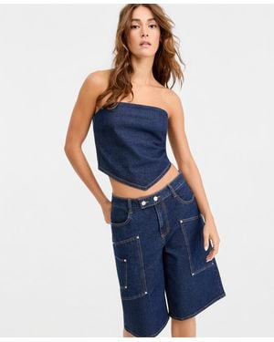 BarIII Denim Scarf Top - Blue
