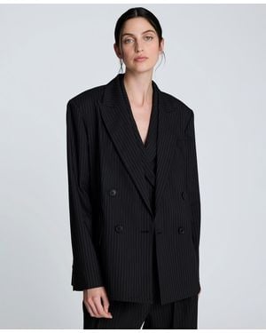 Kenneth Cole Pinstripe Double-breasted Boyfriend Jacket - Black