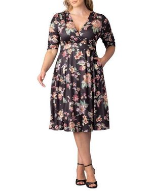 Kiyonna Plus Size Gabriella Ruched Sleeve Midi Dress - Black