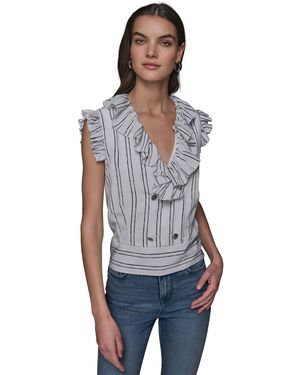 売れ筋商品|||カールラガーフェルド カットソー トップス レディース Women's Geometric-Print Short Sleeve Button-Front Top Black & Soft White Karl Lagerfeld Short-sleeve tops for Women | Online Sale up