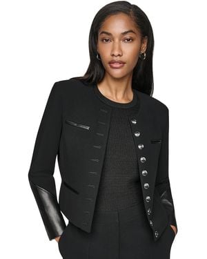 DKNY Cropped Collarless Button-front Jacket - Black