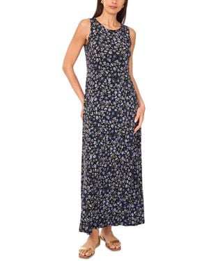 Vince Camuto Floral Sleeveless Keyhole-back Crewneck Maxi Dress - Blue