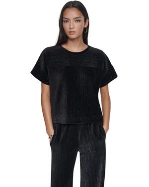 DKNY Lurex Velvet Knit Scoop Neck Short-dolman Sleeves T-shirt - Black