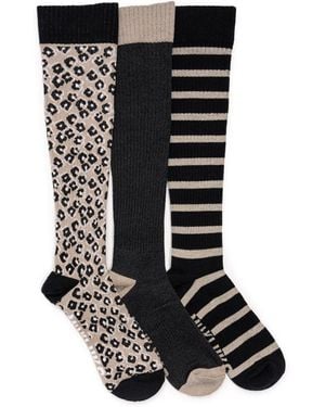 Muk Luks 3 Pack Tall Cotton Wide Compression Knee-high Socks - Black