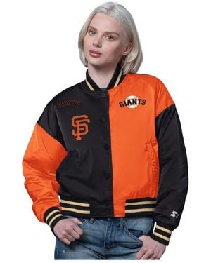 Starter Orange/black San Francisco Giants Offside Cropped Full-snap Varsity Jacket