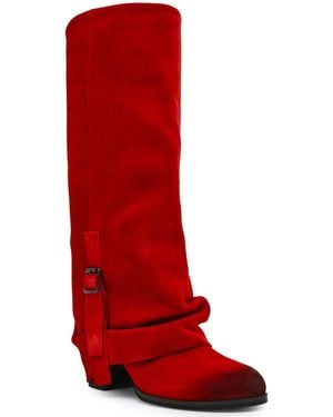 Steve Madden Bozeman Cuffed Block Heel Tall Slouch Boots - Red