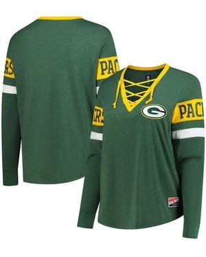 KTZ Bay Packers Plus Size Throwback Lace-up Long Sleeve T-shirt - Green