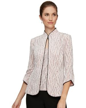 Alex Evenings Printed Piped 3/4-sleeve Two-piece Glitter Top & Jacket - Pink