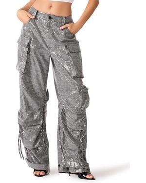 Steve Madden Duo Sequin Wide-leg Cargo Pants - Gray