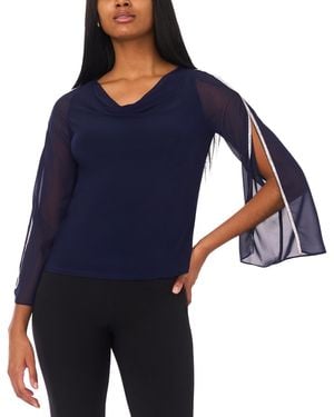 Msk Petite Pull-on Cowl Neck Top - Blue