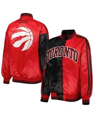 Starter Black/red Toronto Raptors Split Colorblock Satin Full-snap Varsity Jacket