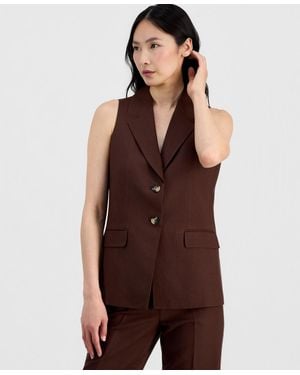 Anne Klein Petite Notch Collar Vest Jacket - Brown