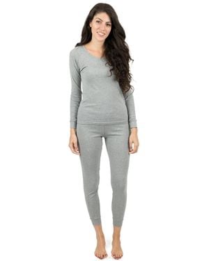Leveret Matching Family Two Piece Cotton Long Sleeve Shirt And Pants Solid Color Pajamas - Gray