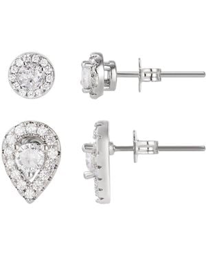 Adornia Halo Stud Earrings Set - Metallic
