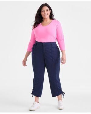 Style & Co. Plus Size Tie-hem Cropped Utility Pants - Blue