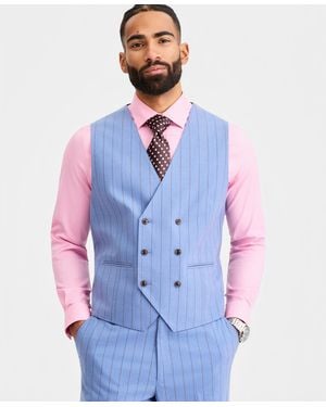 Tayion Collection Classic-fit Pinstripe Suit Separates Vest - Blue