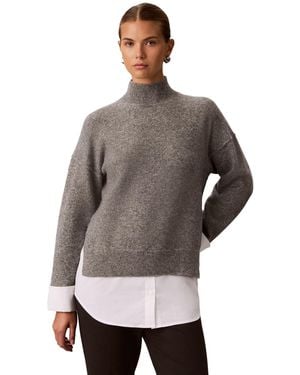 Calvin Klein Oversized Mock Neck Twofer Sweater - Gray
