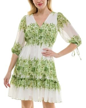 Taylor Floral-print Tie-cuff Ruffled-hem Dress - Green