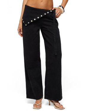 Edikted Button Foldover Low Rise baggy Jeans - Black