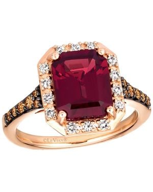 Le Vian Strawberry Gold Emerald-cut Halo Diamond And Garnet Ring (3-1/3 Ct. T.w. - Red