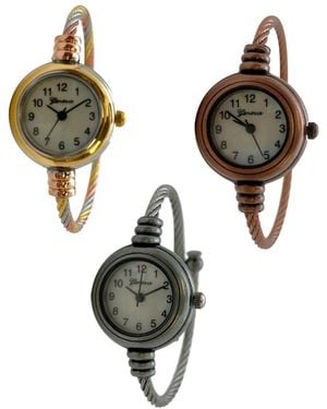 Olivia Pratt Pack #1 3 Pack Fashion Analog Bangle Cuff Wrist Bracelet Wire Bangle Watch - Green
