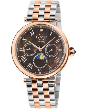 Gevril Florence Diamond Swiss Quartz Moon Phase Brown Dial Two-tone Stainless Steel Bracelet Watch 36mm - Metallic