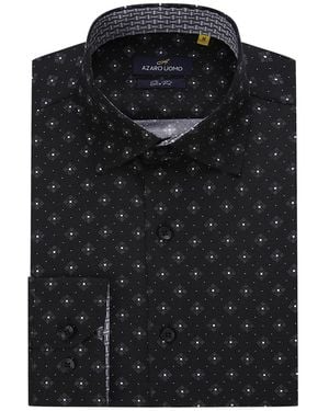 Azaro Uomo Business Geometric Long Sleeve Button Down Shirt - Black