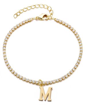 Adornia Gold Crystal Initial Charm Tennis Bracelet - Metallic