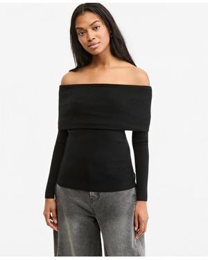 BarIII Off-the-shoulder Lightweight Fitted Sweater - Black