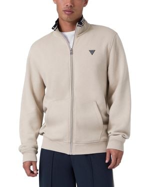 Guess Full-zip Trucker Mock-neck Cotton-blend Jacket - Natural