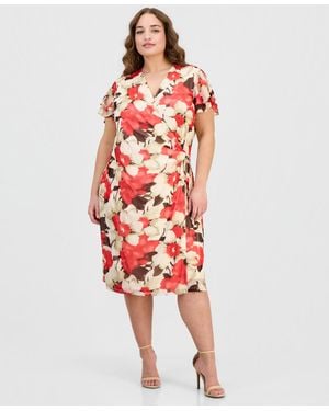 Anne Klein Plus Size Flutter-sleeve Wrap Dress - Red