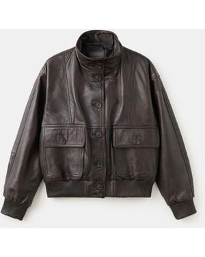 Mango Oversize Leather Biker Jacket - Black