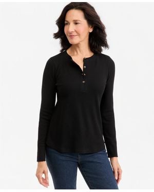 Style & Co. Waffle-knit Long-sleeve Henley - Black