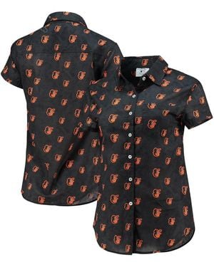 FOCO Orange Baltimore Orioles Floral Button Up Shirt - Black