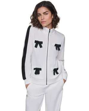 KARL LAGERFELD 3d Bow Mock-neck Zipper Jacket - White