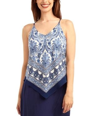 Bcx Printed Triangle-hem V-neck Top - Blue