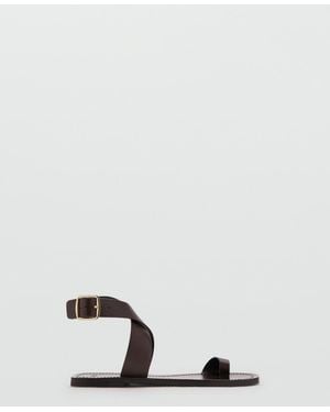 Mango Flat Leather Sandals - Natural
