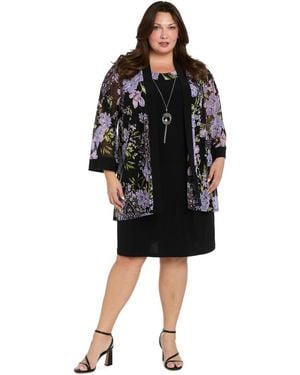 R & M Richards Petite Necklace Sheath Chiffon-jacket Dress - Black
