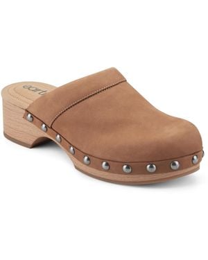 Earth Kimber Leather Studded Block Heel Clogs - Brown