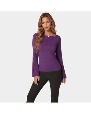 Bebe Off Shoulder Bateau Snapped Slit Sweater - Purple