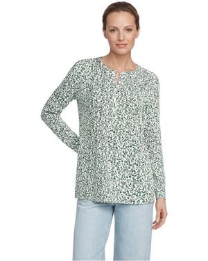 Lands' End Long Sleeve Lightweight Jersey Pintuck Button Tunic Blouse - Green